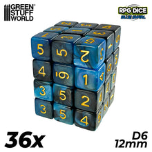 Load image into Gallery viewer, 36x D6 12mm Dice - Blue Swirl
