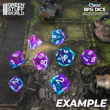 Load image into Gallery viewer, 36x D6 12mm Dice - Clear Turquoise/Purple
