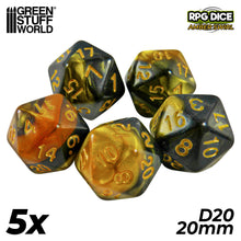 Load image into Gallery viewer, 5x D20 20mm Dice - Amber Swirl
