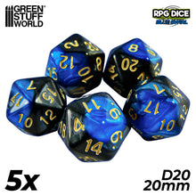 Load image into Gallery viewer, 5x D20 20mm Dice - Blue Swirl
