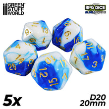 Load image into Gallery viewer, 5x D20 20mm Dice - Blue White
