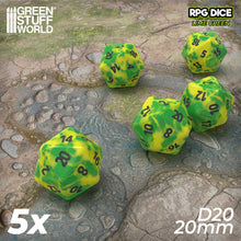 Load image into Gallery viewer, 5x D20 20mm Dice - Lime Swirl
