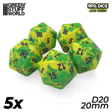 Load image into Gallery viewer, 5x D20 20mm Dice - Lime Swirl
