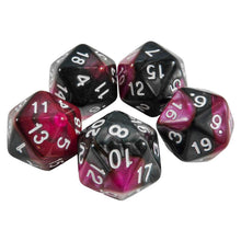 Load image into Gallery viewer, 5x D20 20mm Dice - Purple Swirl
