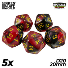 Load image into Gallery viewer, 5x D20 20mm Dice - Red Swirl
