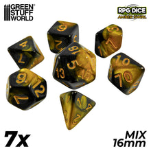 Load image into Gallery viewer, 7x Mix 16mm Dice - Amber Swirl
