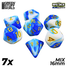 Load image into Gallery viewer, 7x Mix 16mm Dice - Blue White
