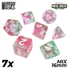 Load image into Gallery viewer, 7x Mix 16mm Dice - Clear Pink
