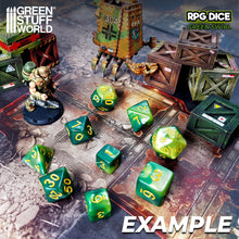 Load image into Gallery viewer, 7x Mix 16mm Dice - Green Swirl
