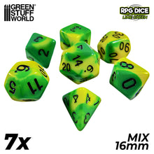 Load image into Gallery viewer, 7x Mix 16mm Dice - Lime Swirl
