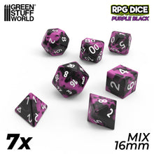 Load image into Gallery viewer, 7x Mix 16mm Dice - Purple Black
