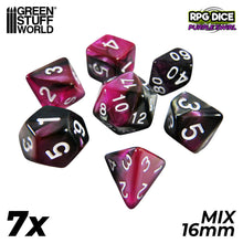 Load image into Gallery viewer, 7x Mix 16mm Dice - Purple Swirl
