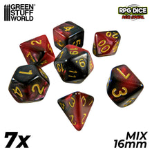 Load image into Gallery viewer, 7x Mix 16mm Dice - Red Swirl
